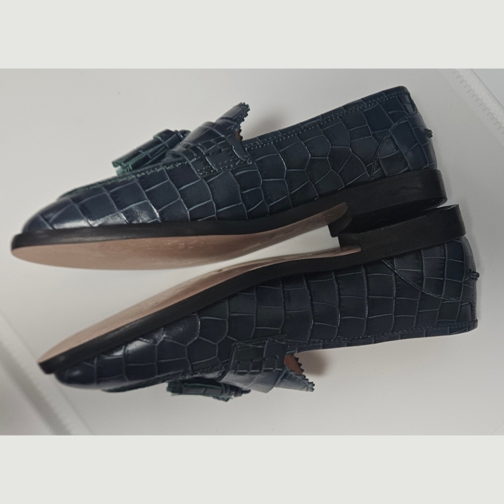 J Crew Academy Tassel Leather Loafers embossed, Green, 5.5 ✔️ - Picture 2 of 8